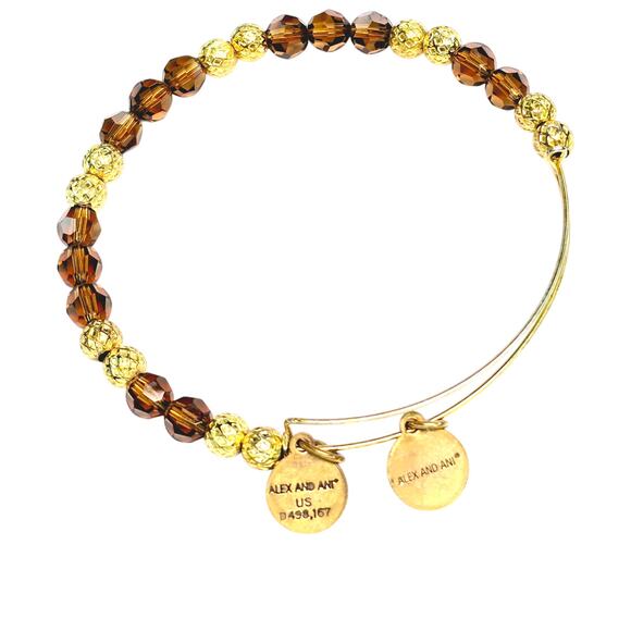 Alex and Ani Cowboy Boot Peace Sign Brown Glass Beaded Gold Tone Bangle Bracelet - Picture 5 of 8